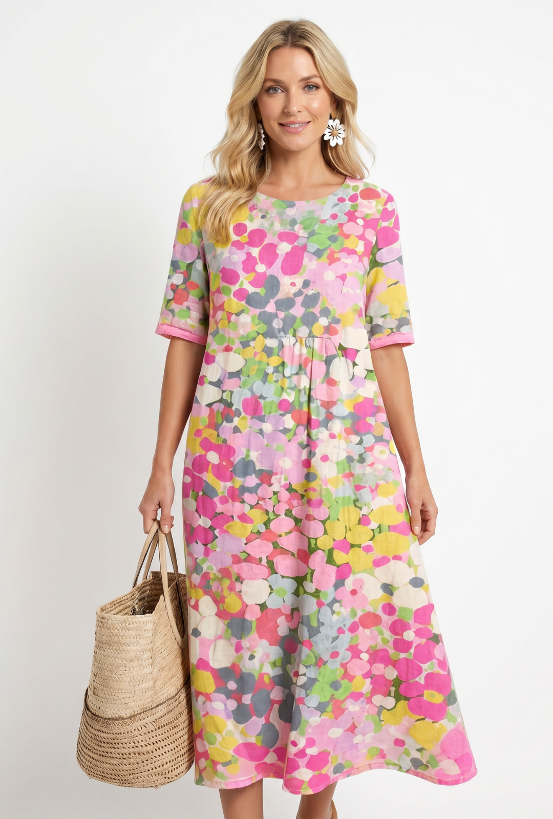 Elena | Vestido midi floral suelto y ligero