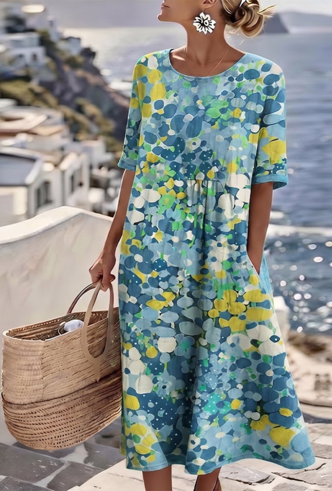 Elena | Vestido midi floral suelto y ligero
