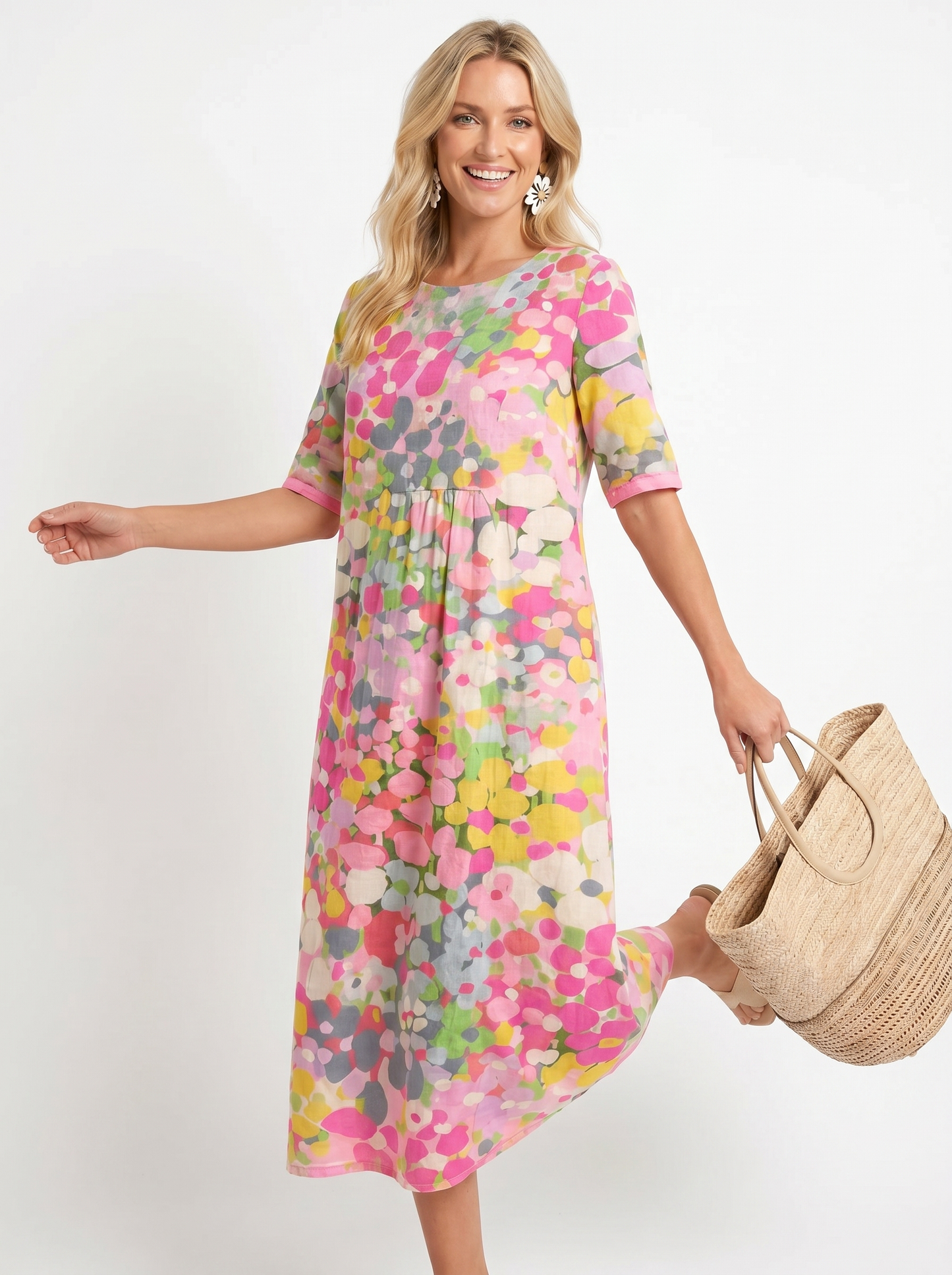 Elena | Vestido midi floral suelto y ligero