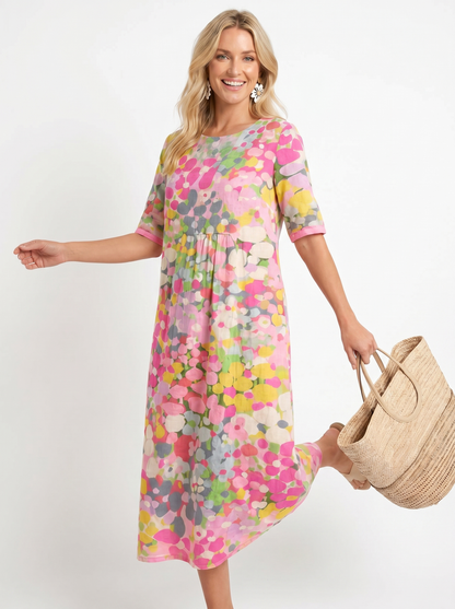 Elena | Vestido midi floral suelto y ligero